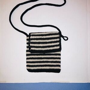 The Sak Black and Cream Crochet Crossbody Bag